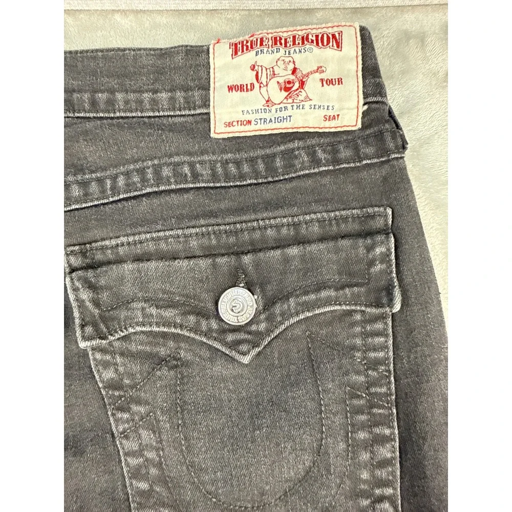 True Religion Jeans Mens 36 Ricky Relaxed Straight Black Faded Denim EUC